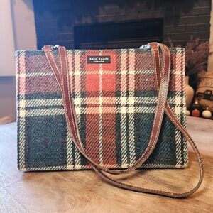 Kate Spade Orange and Blue Wool Plaid Tote